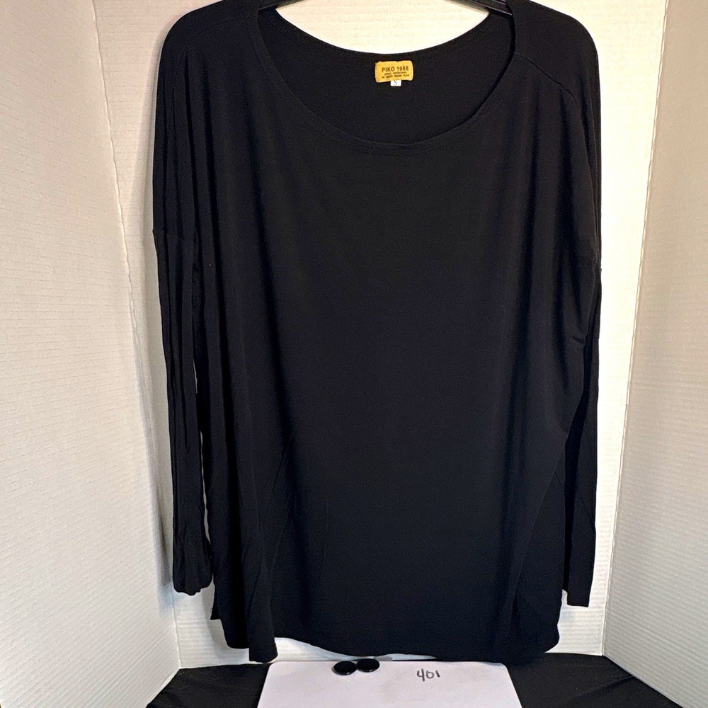 PIKO 1988 Women's Black Bamboo Stretch Scoop Neck Long Sleeve Tee Size S